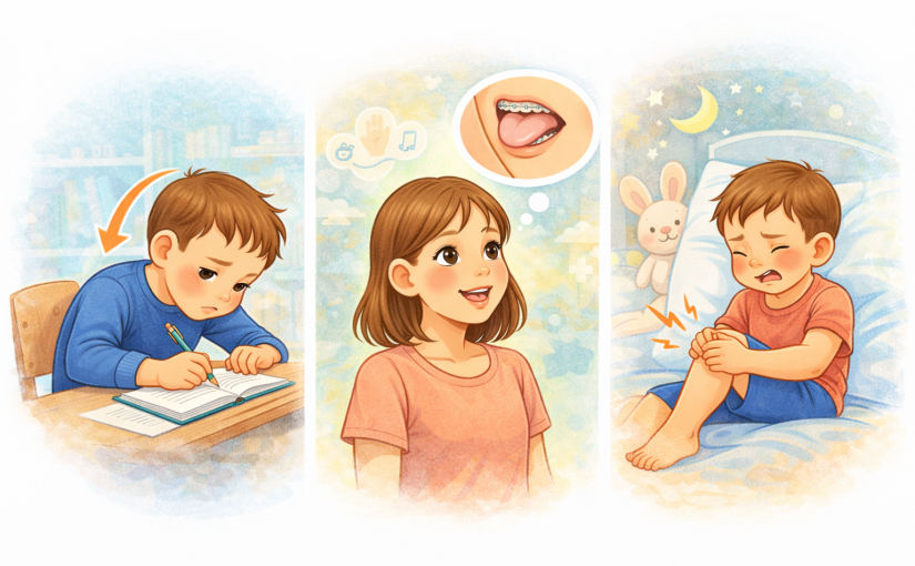 enfants et adolescents avec des troubles posturaux, un lenteur d'écriture et un appareil dentaire