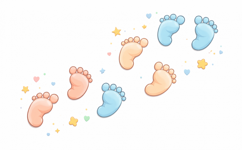dessin illustrant les empruntes de pas d'un bébé