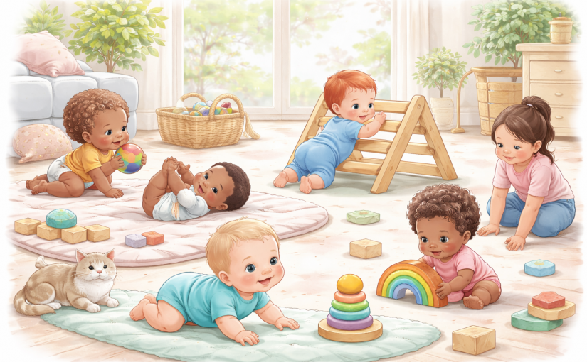 bébés en motricité libre dans la maison