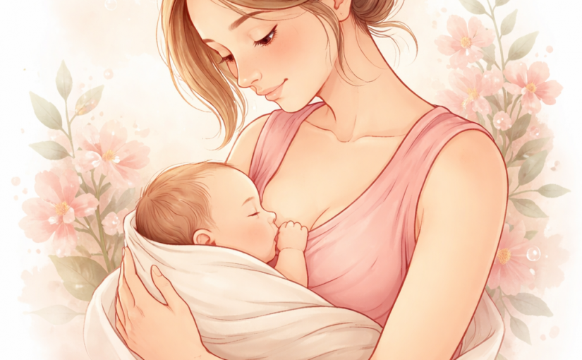 Mère allaitant son nouveau-né illustration douce accompagnement allaitement