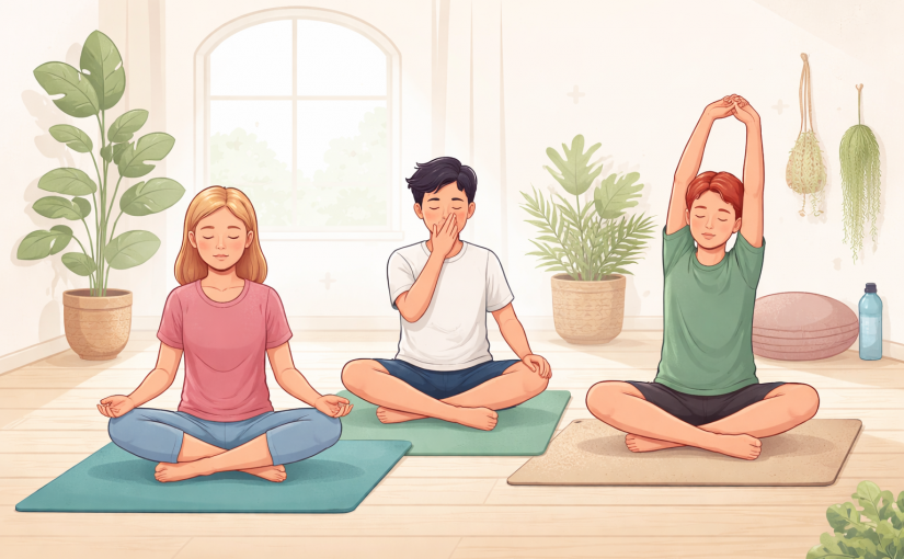 illustration d'adolescents en cours de yoga