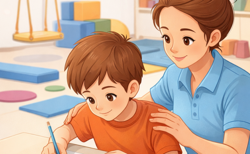 enfant accompagné pour écrire mieux dasn un cadre rassurant